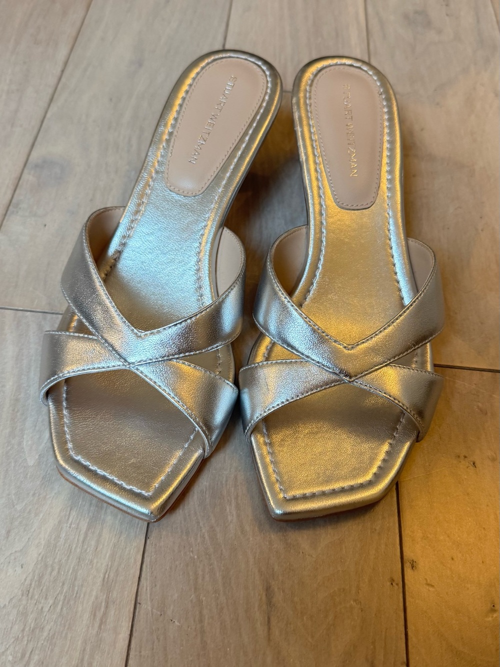 Stuart Weitzman Metallic Silver Slide Sandal